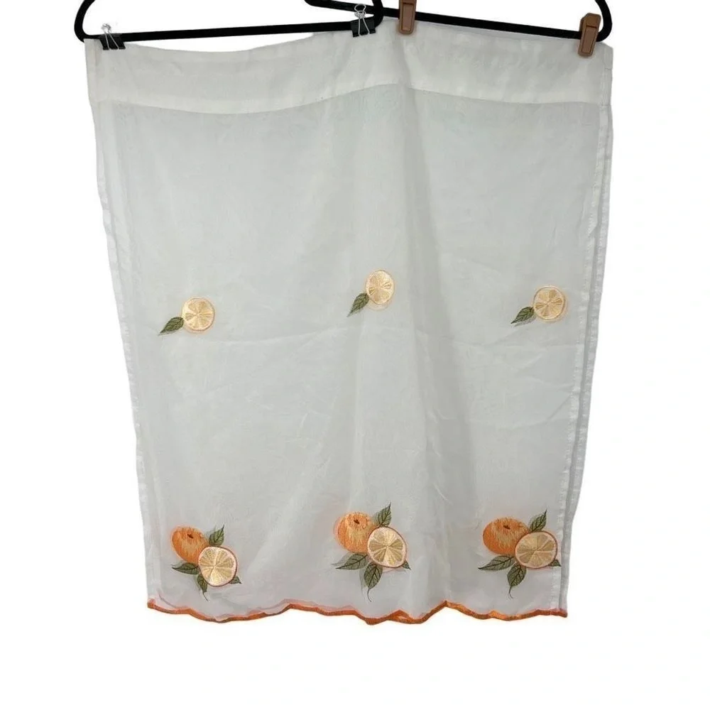 Vintage Sheer White Orange‎ Citrus Applique Detail Curtains